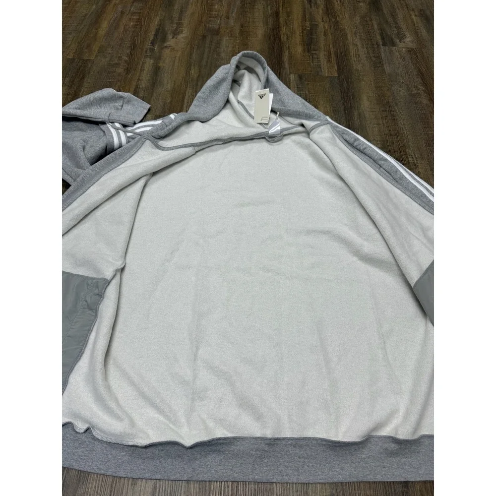 Adidas Mens Essentials 3-Stripes Full Zip Hoodie Grey IJ6479 4XLT Big and Tall